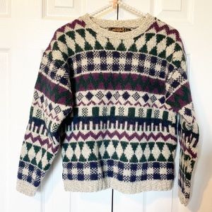 Vintage Eddie Bauer Wool Blend Aztec Checkered Nordic Sweater